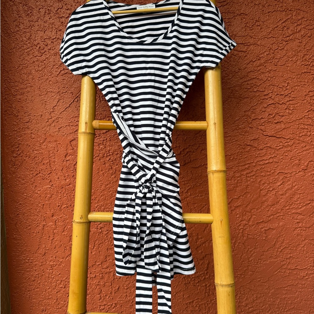 Never Fully Dressed Stripe Jersey Wrap Dress - Navy and White Striped